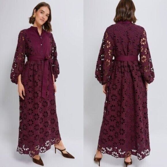 Tuckernuck Dresses & Skirts - TUCKERNUCK Women’s Merlot Lace Calliope Dress Size L Long Balloon Sleeve Boho